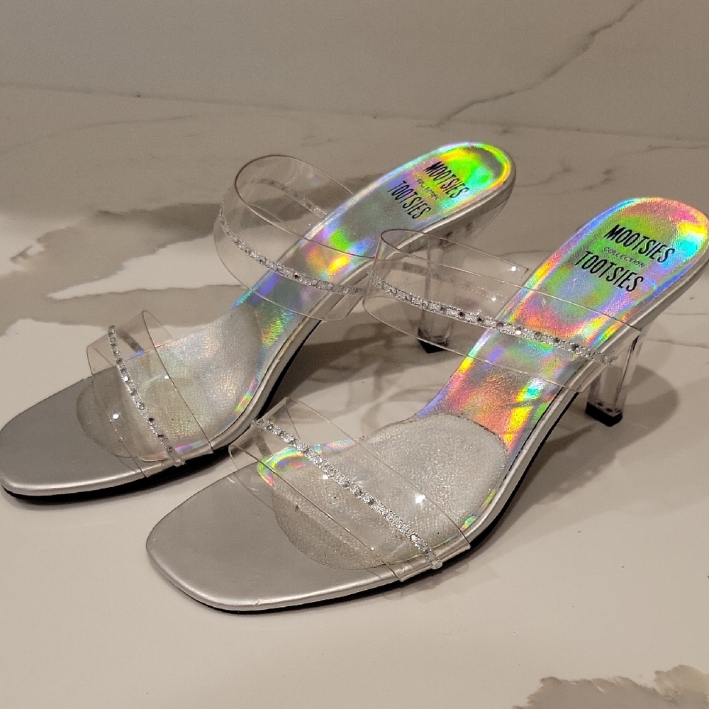 Moodie Women's Iridescent Clear Heels 8.5 New!